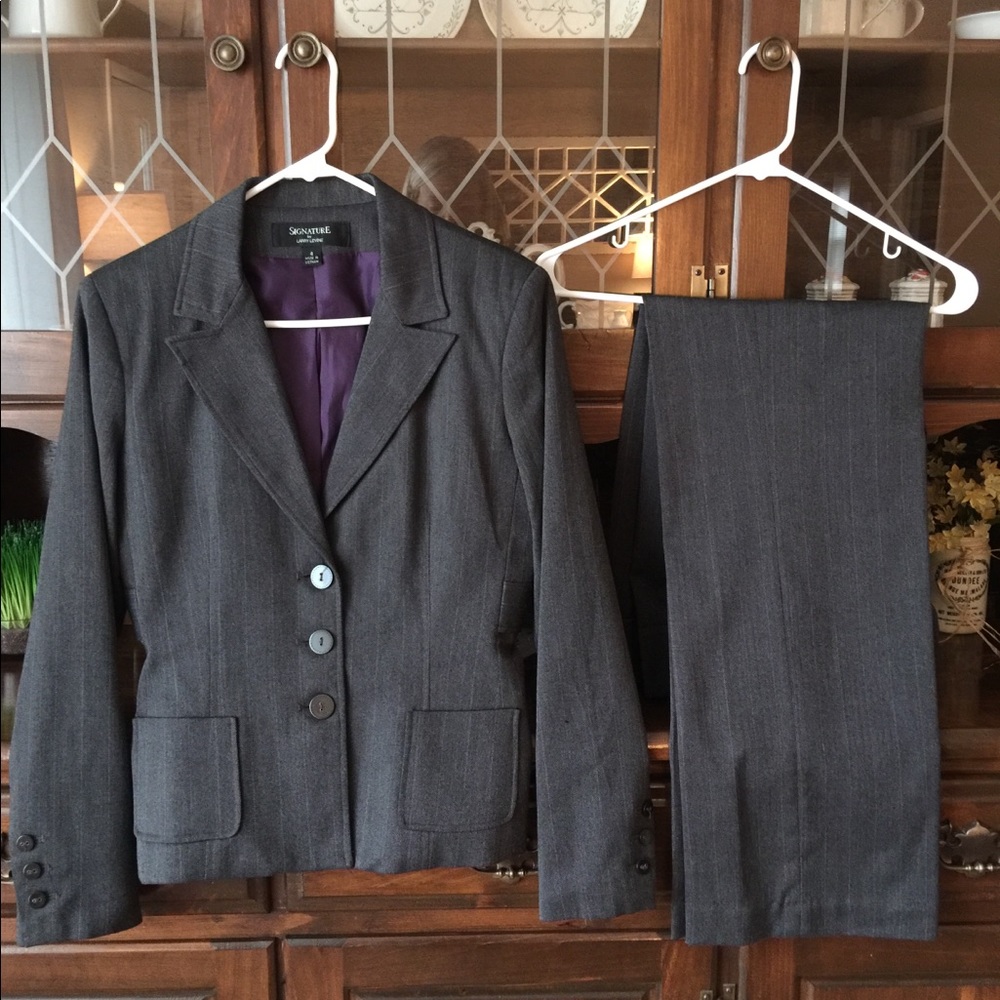 Larry Levine Women's Dark Gray Pinstripe Suit Jacket & Pants